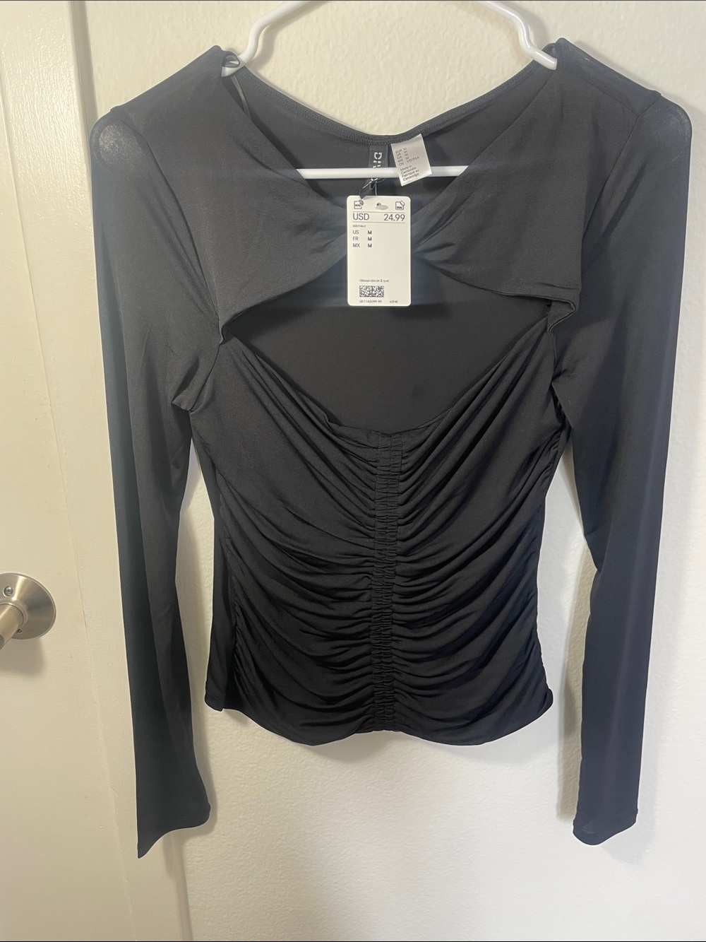 H&M Black Ruched Front Long-Sleeve Top (cut out chest)
